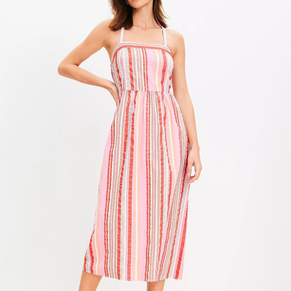 NWT LOFT Petite Striped Cross Back Maxi Dress